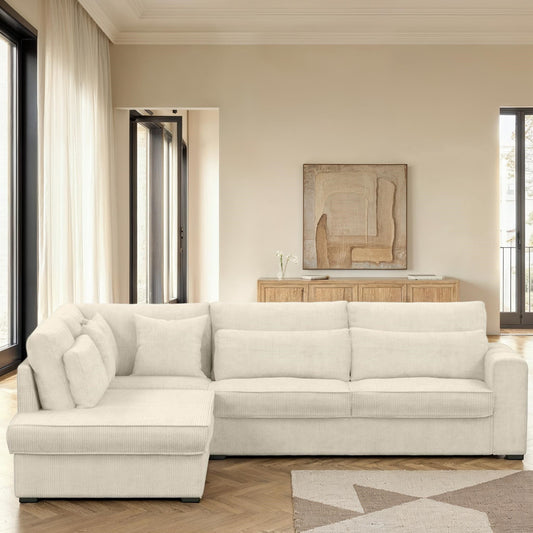 Canapé d'angle 5-6 places en velours côtelé, 302x225xH92 cm - PHOENIX