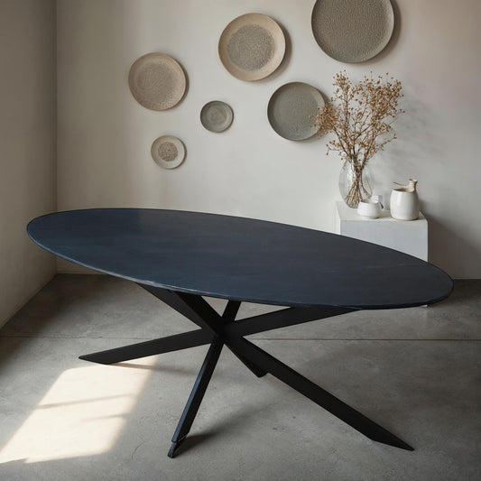 Table a manger ovale avec plateau en vrai marbre, 200x100x76cm - VENISE