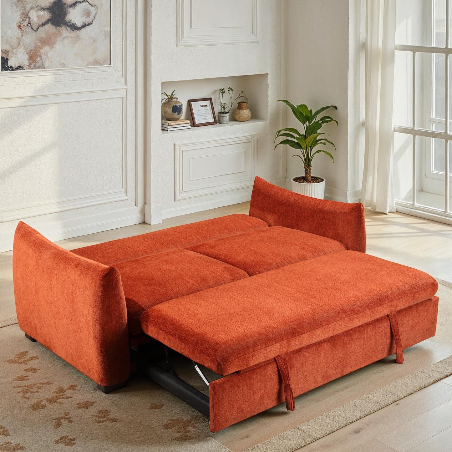 Canapé convertible clic-clac avec coffre convertible en tissu anti tache, 206x101xH93CM - NAOMI