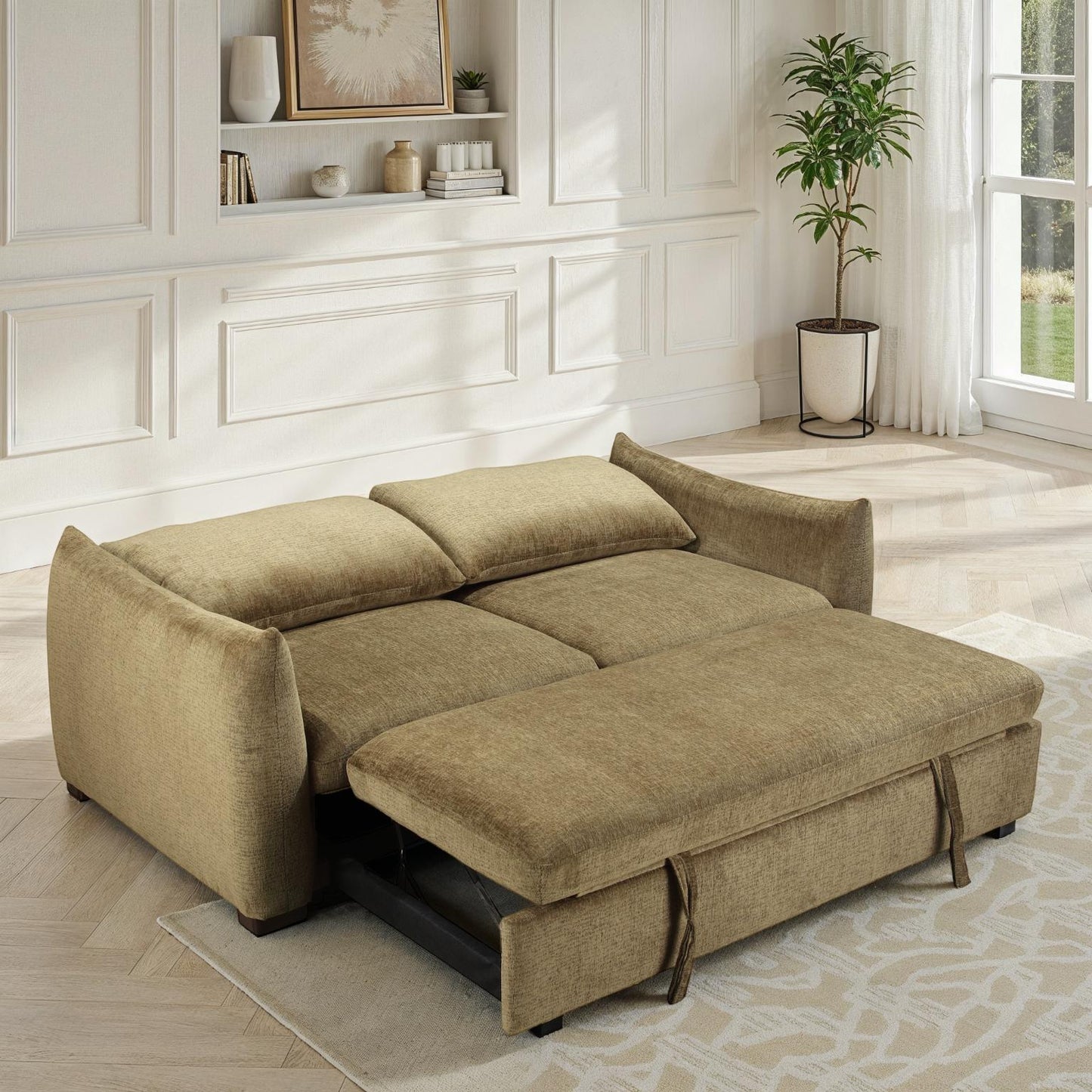 Canapé convertible clic-clac avec coffre convertible en tissu anti tache, 206x101xH93CM - NAOMI