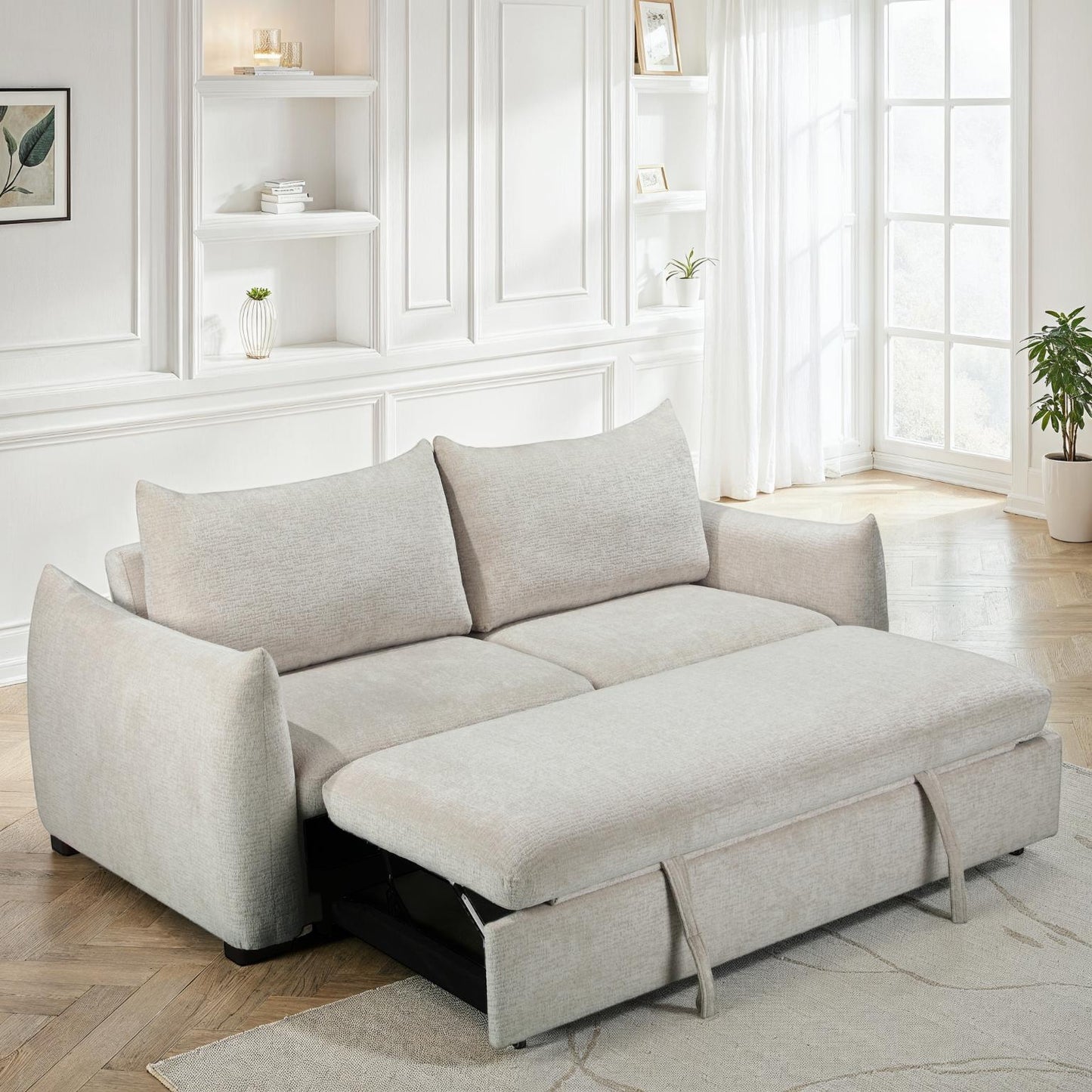 Canapé convertible clic-clac avec coffre convertible en tissu anti tache, 206x101xH93CM - NAOMI
