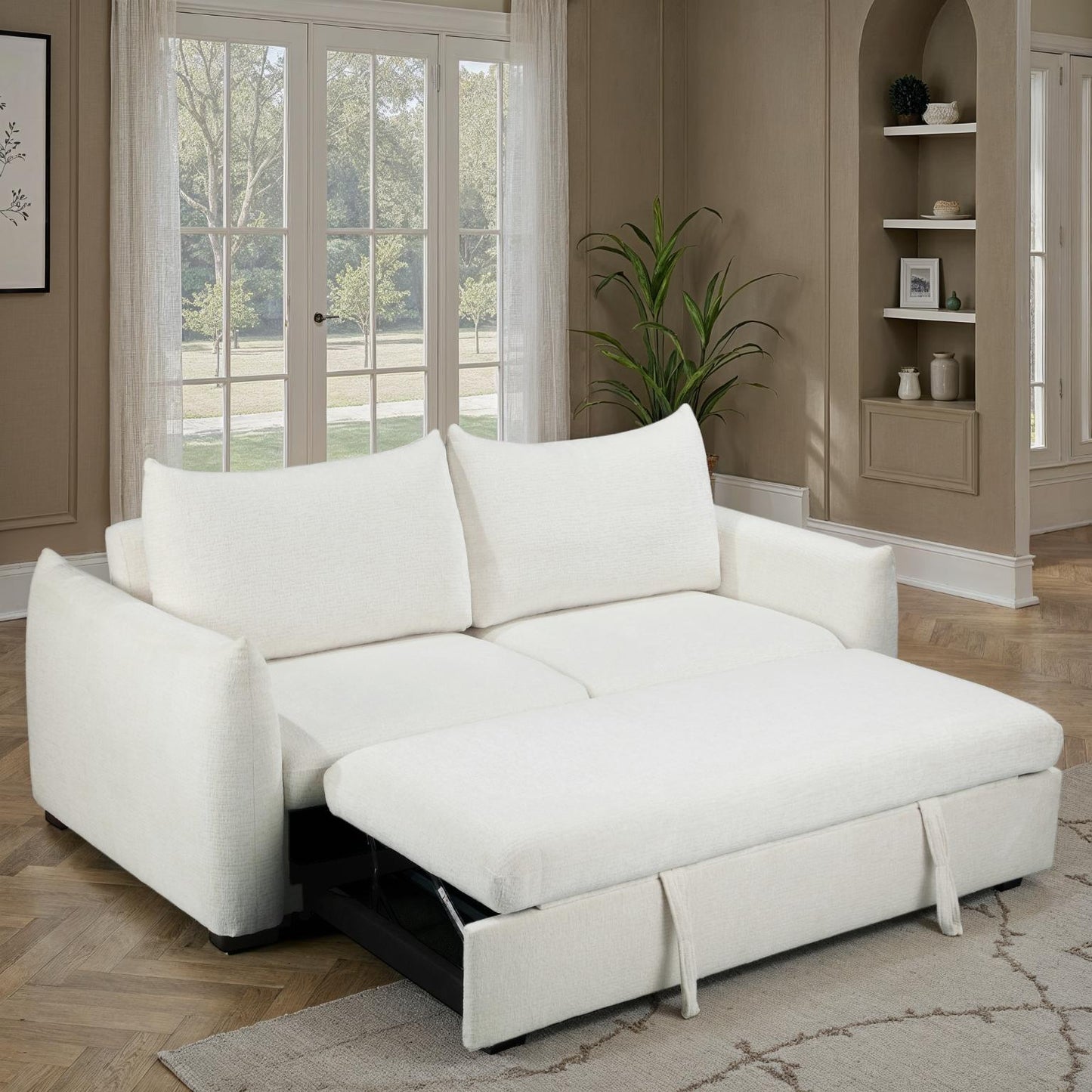 Canapé convertible clic-clac avec coffre convertible en tissu anti tache, 206x101xH93CM - NAOMI