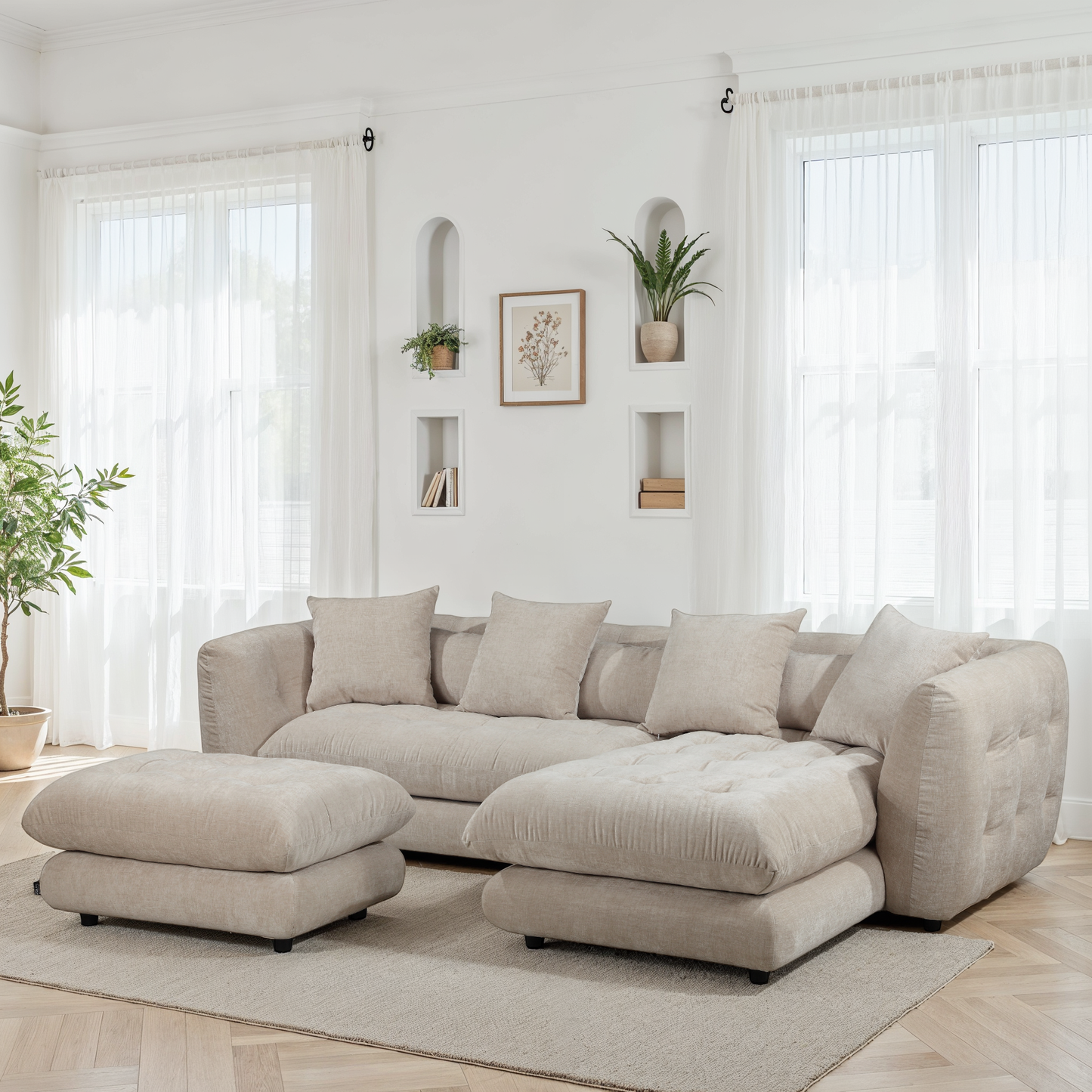 Canapé d'angle en tissu anti tache, 280x165xH75CM - MARTINA