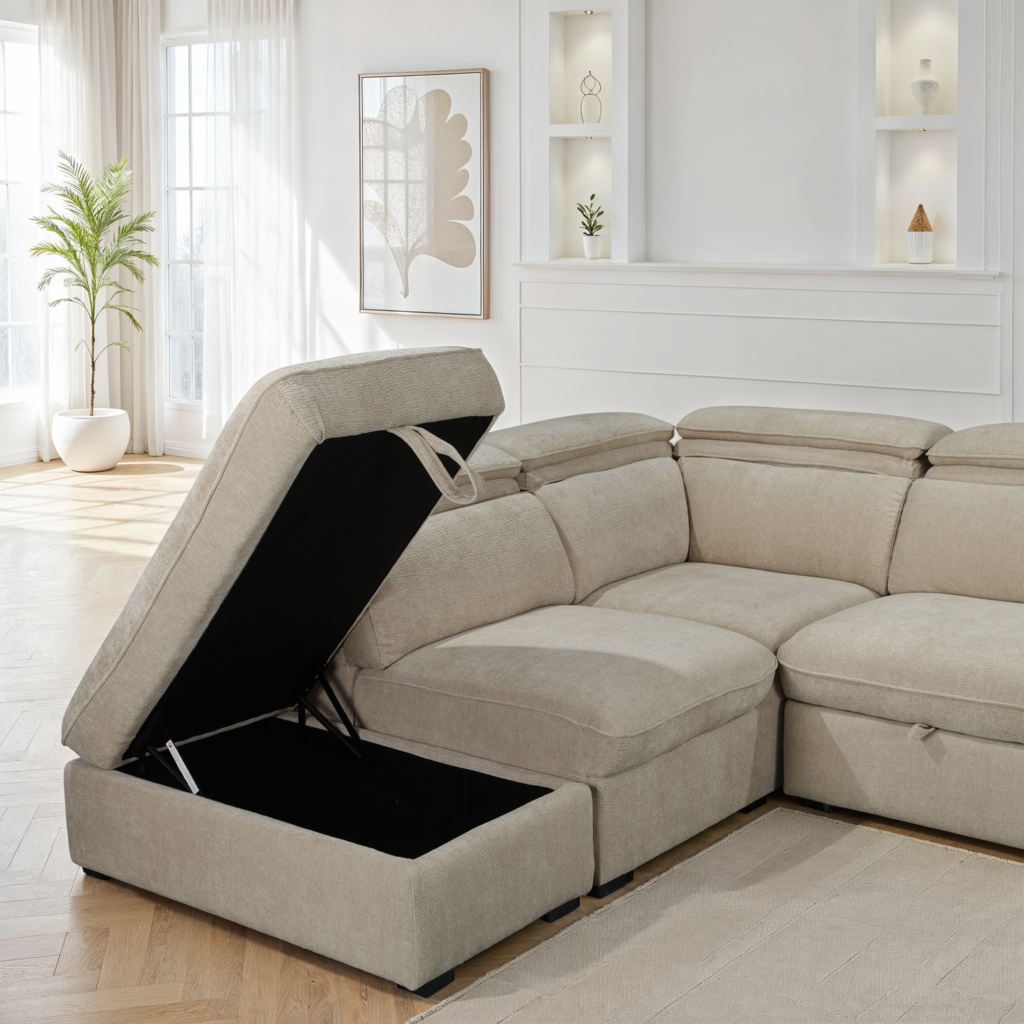 Canapé d'angle en tissu anti tache, 257x231xH81CM - YAEL