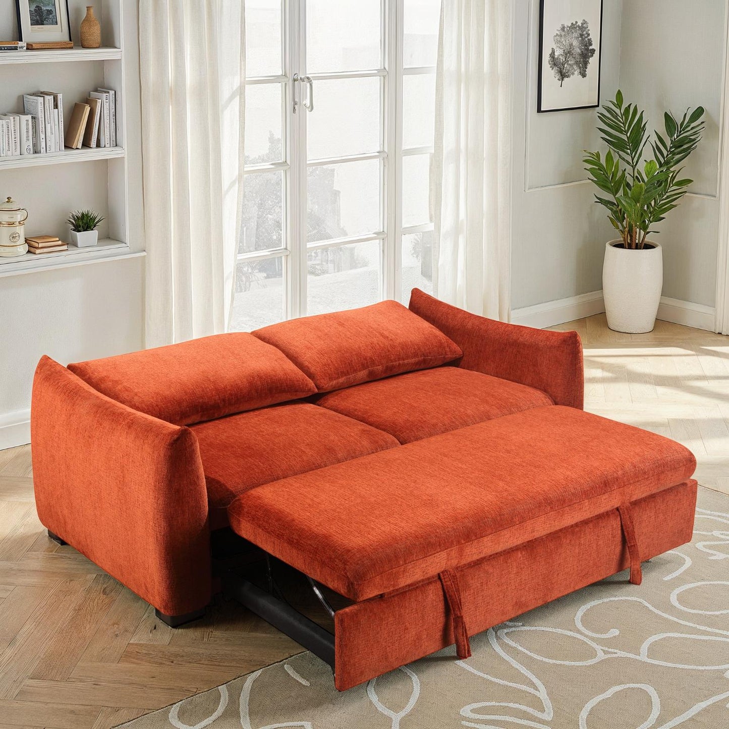 Canapé convertible clic-clac avec coffre convertible en tissu anti tache, 206x101xH93CM - NAOMI