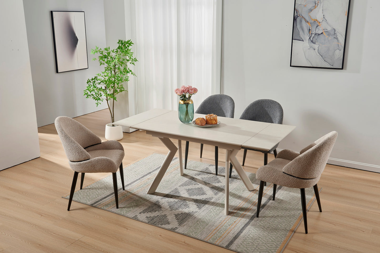 Table à manger extensible avec plateau en céramique, 140/200x80xH76CM - ARIA