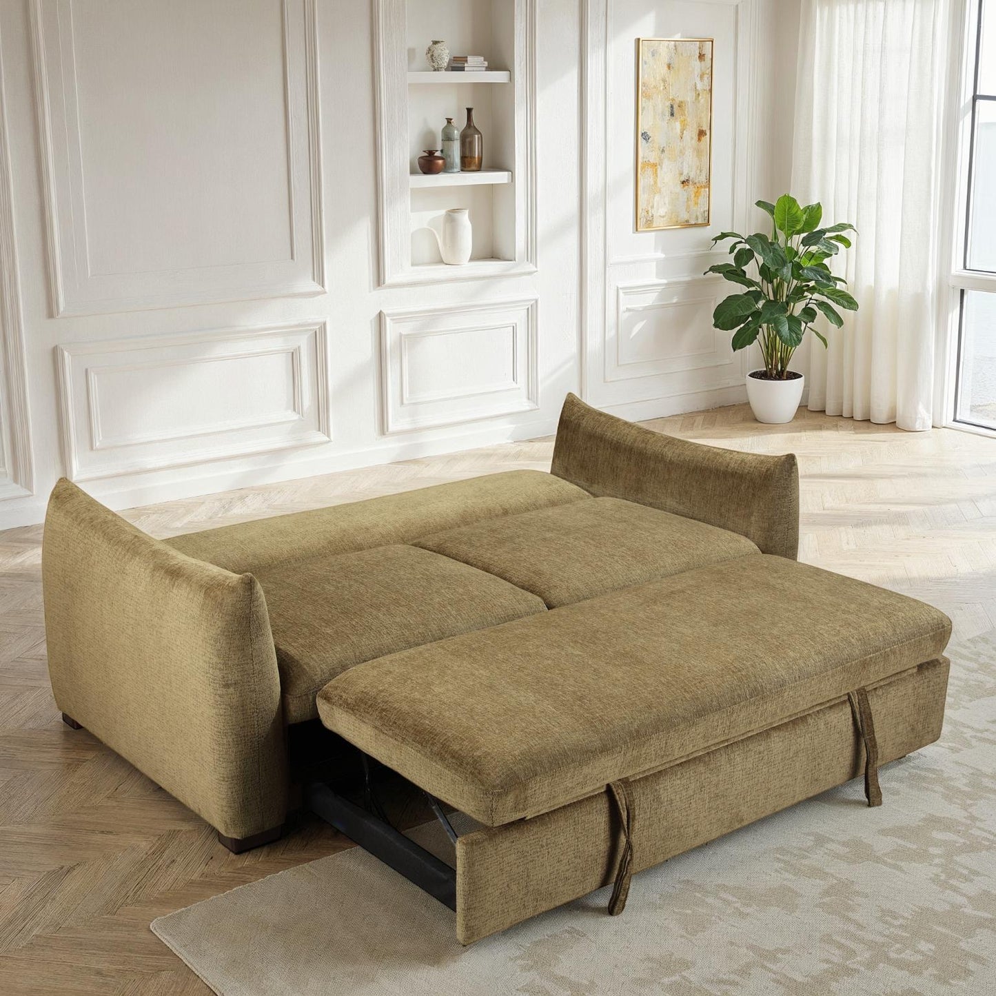 Canapé convertible clic-clac avec coffre convertible en tissu anti tache, 206x101xH93CM - NAOMI