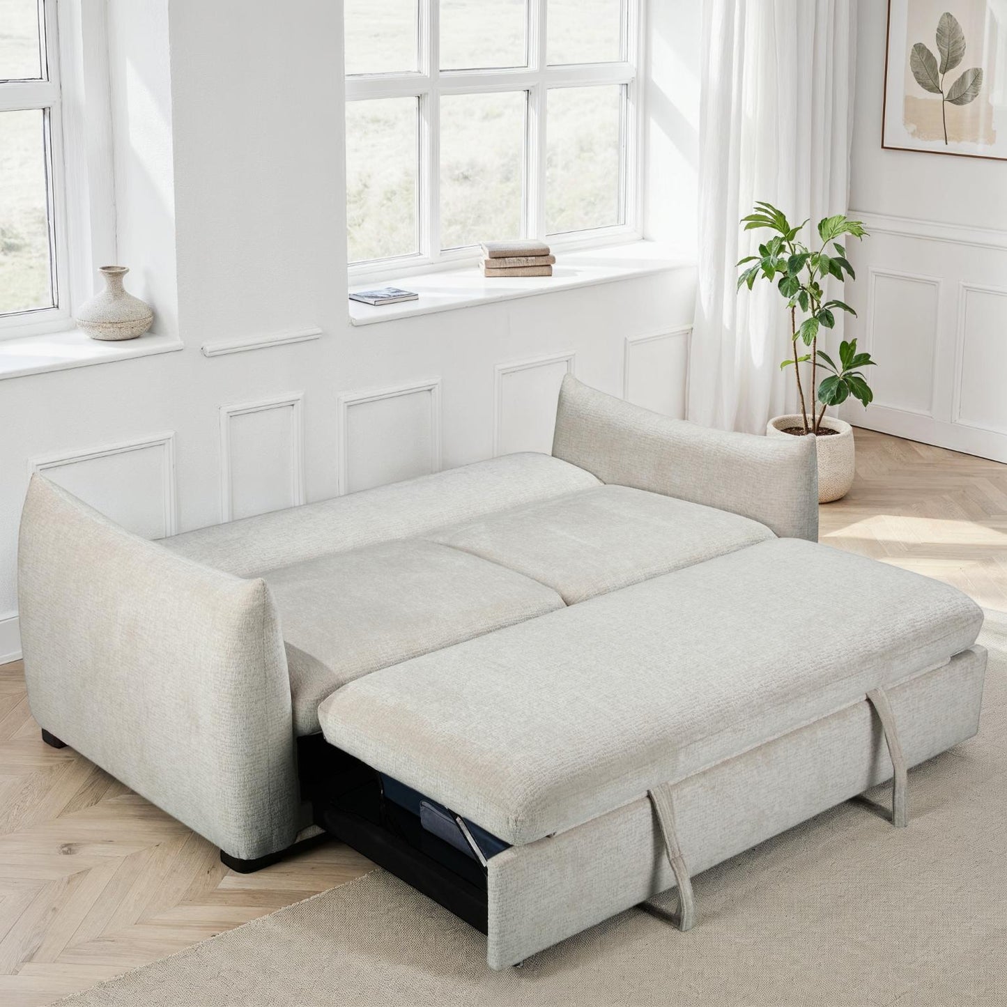 Canapé convertible clic-clac avec coffre convertible en tissu anti tache, 206x101xH93CM - NAOMI