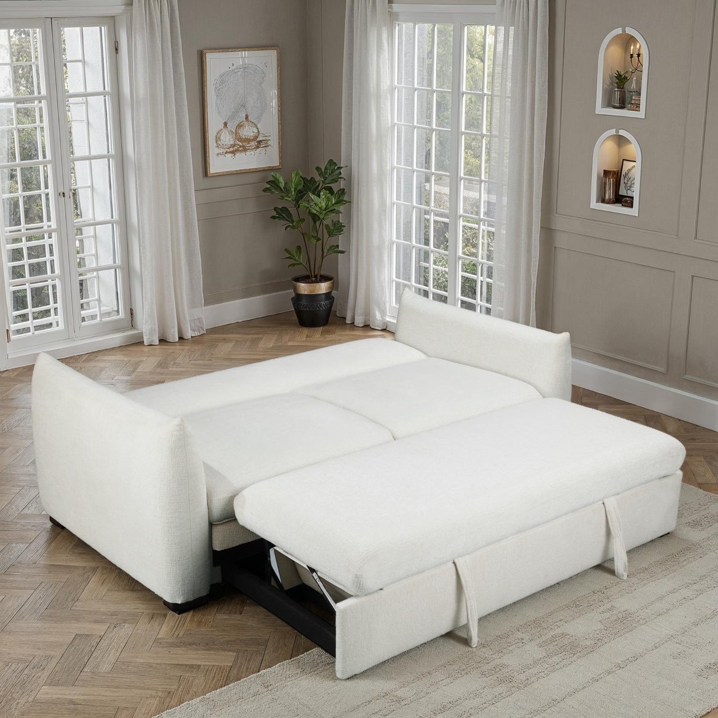Canapé convertible clic-clac avec coffre convertible en tissu anti tache, 206x101xH93CM - NAOMI