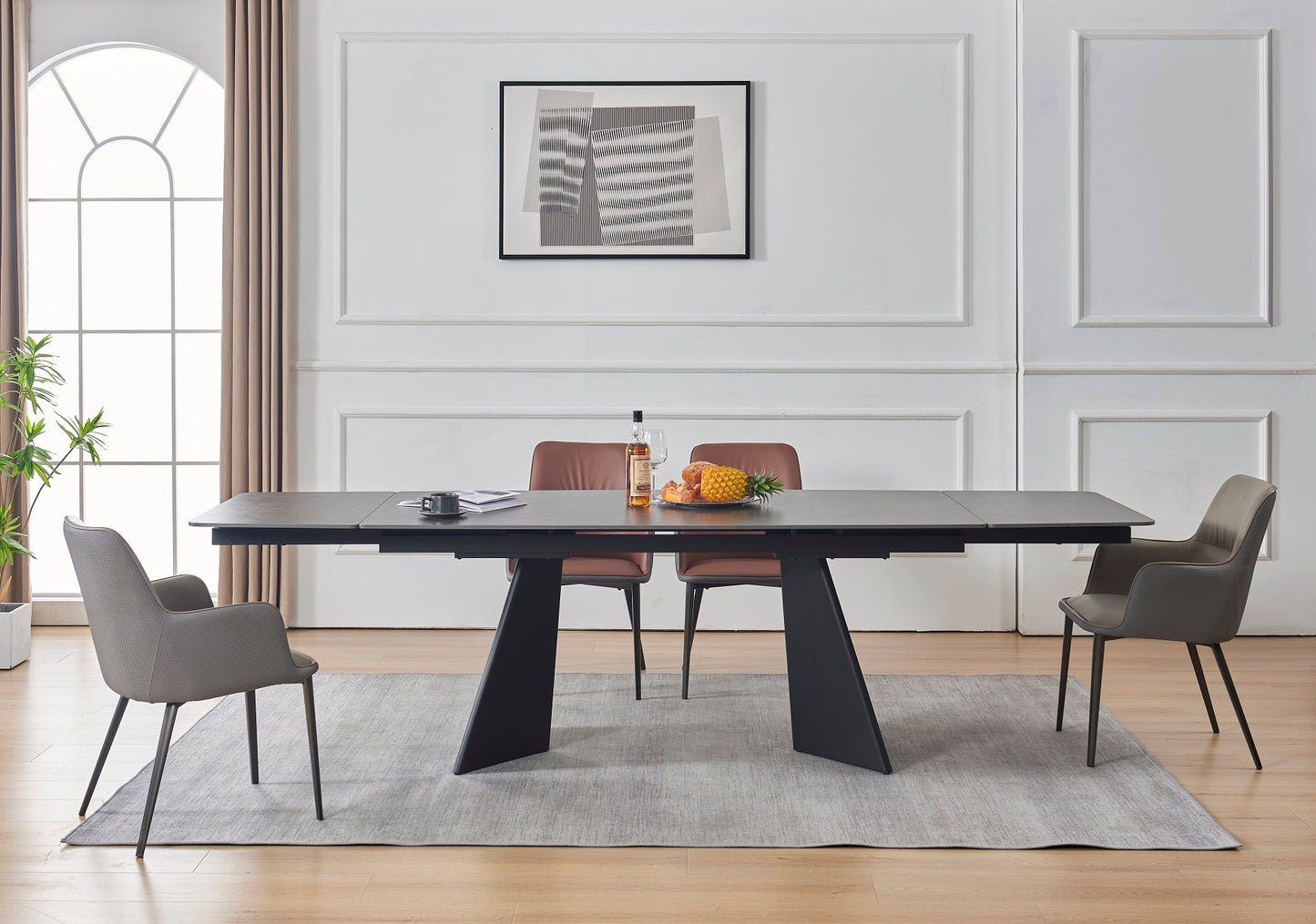 Table à manger extensible avec plateau en céramique brune 180/280x90xH76CM AMATO