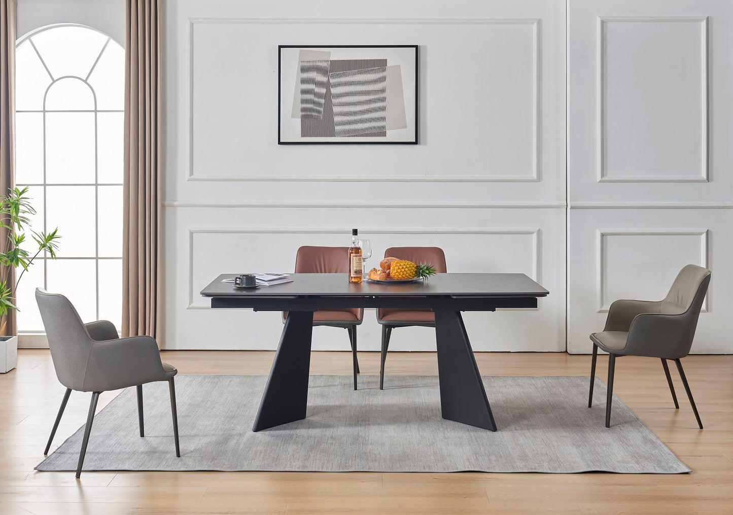 Table à manger extensible avec plateau en céramique brune 180/280x90xH76CM AMATO