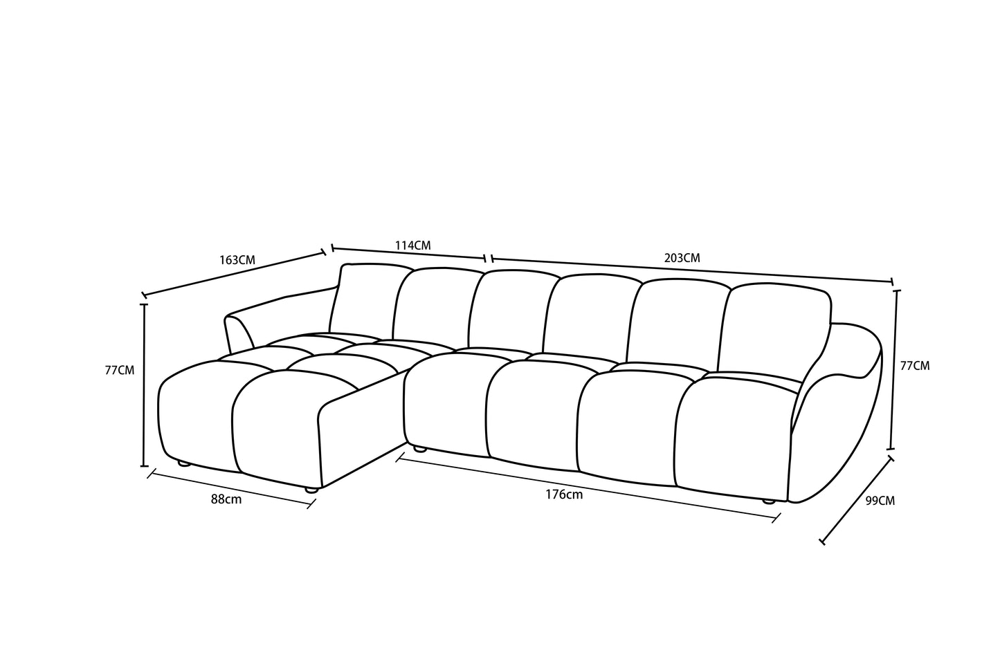 Canapé d'angle en tissu anti tache, 317x163xH77CM - LILO