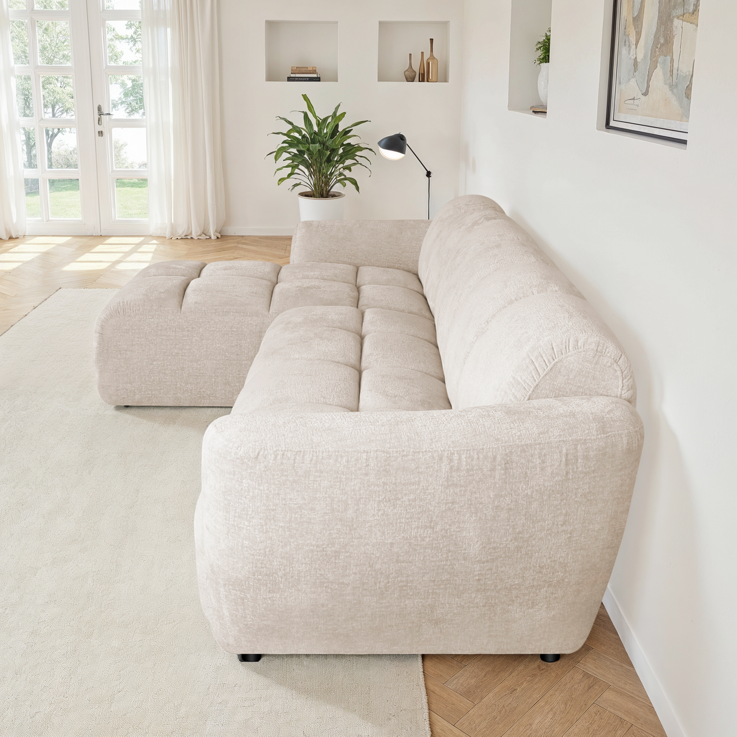 Canapé d'angle en tissu anti tache, 317x163xH77CM - LILO