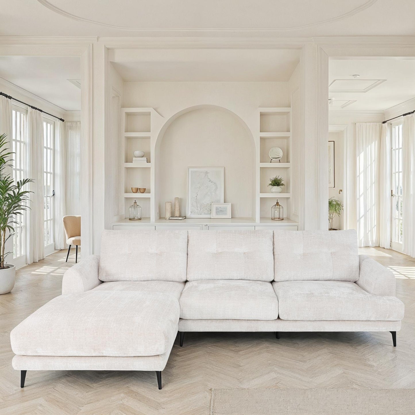 Canapé d'angle en tissu anti tache, 297x159xH89CM - FUJI