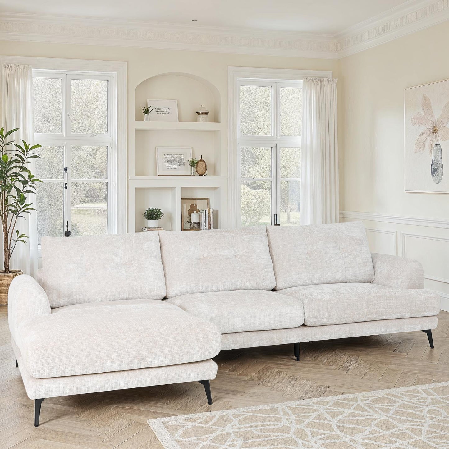 Canapé d'angle en tissu anti tache, 297x159xH89CM - FUJI