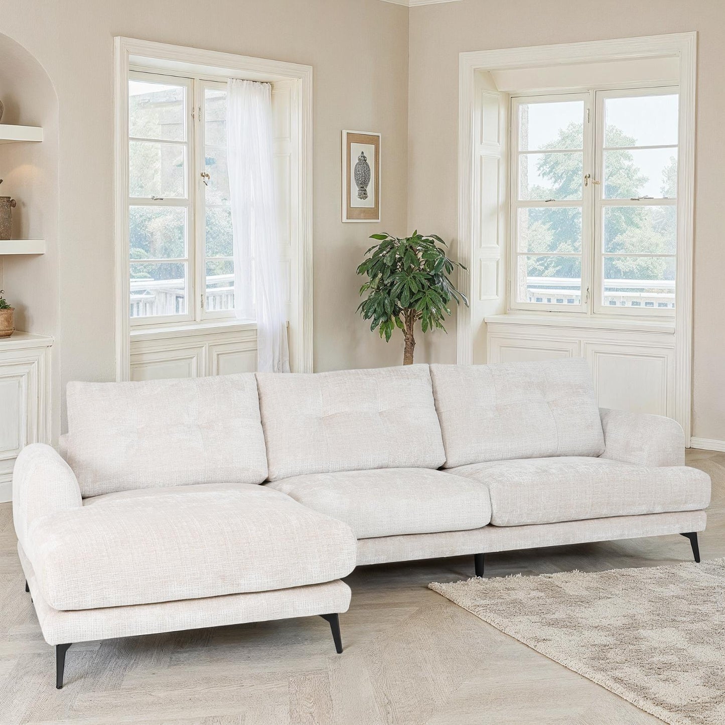 Canapé d'angle en tissu anti tache, 297x159xH89CM - FUJI