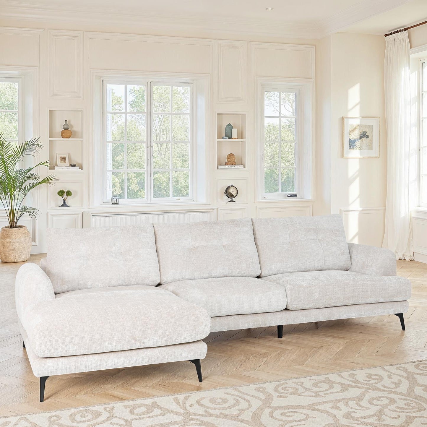 Canapé d'angle en tissu anti tache, 297x159xH89CM - FUJI