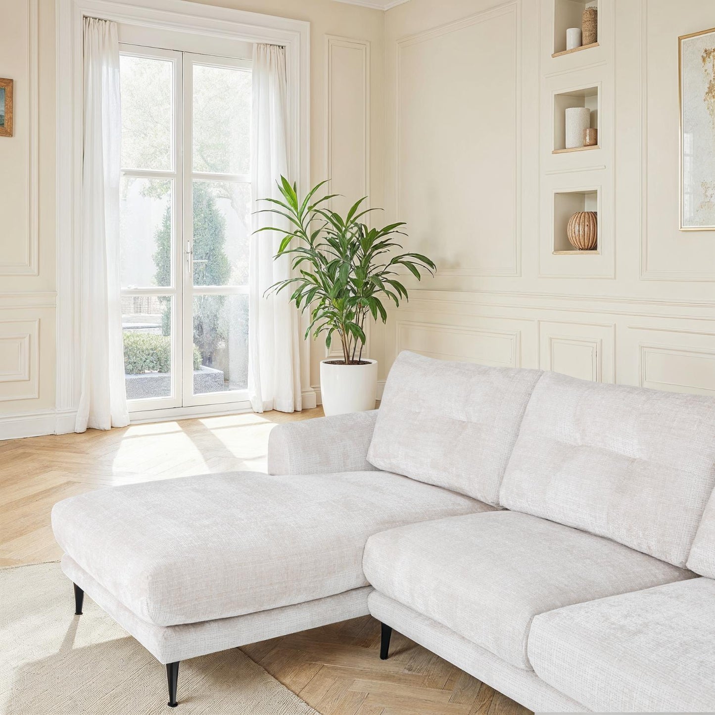 Canapé d'angle en tissu anti tache, 297x159xH89CM - FUJI