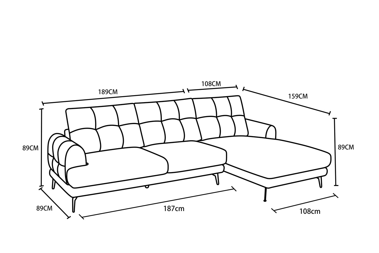 Canapé d'angle en tissu anti tache, 297x159xH89CM - FUJI