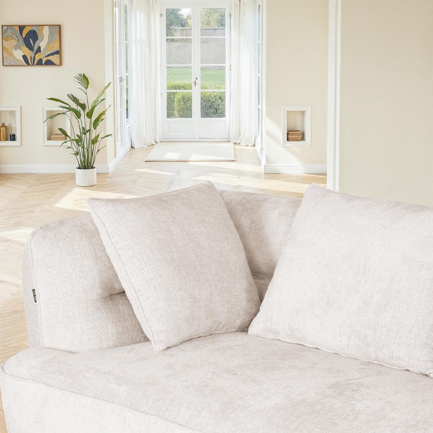 Canapé d'angle en tissu anti tache, 327x144xH74CM - SELENA