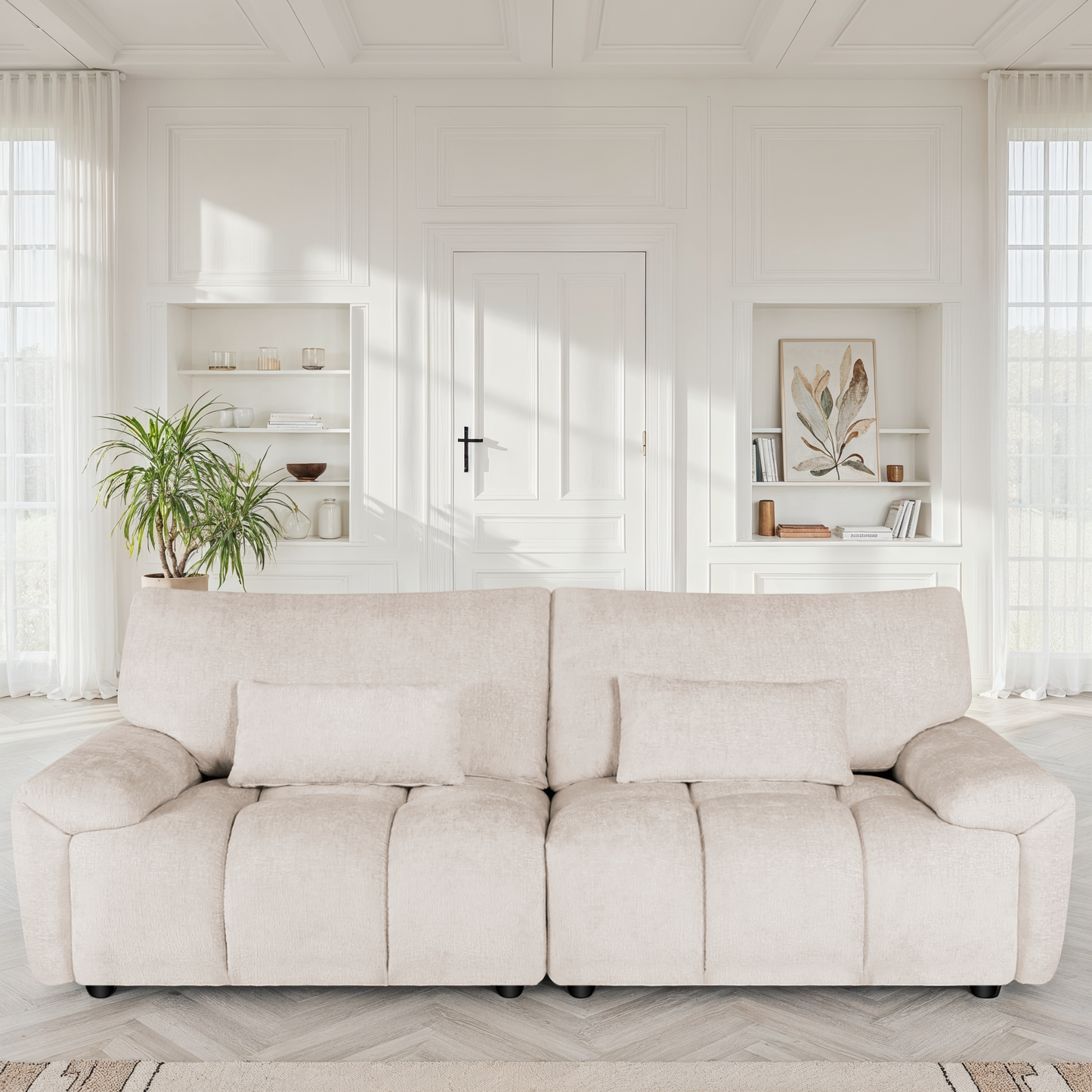 Canapé 3 places / fauteuil / pouf en tissu anti tache - MELINE