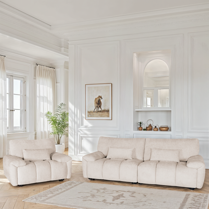 Canapé 3 places / fauteuil / pouf en tissu anti tache - MELINE