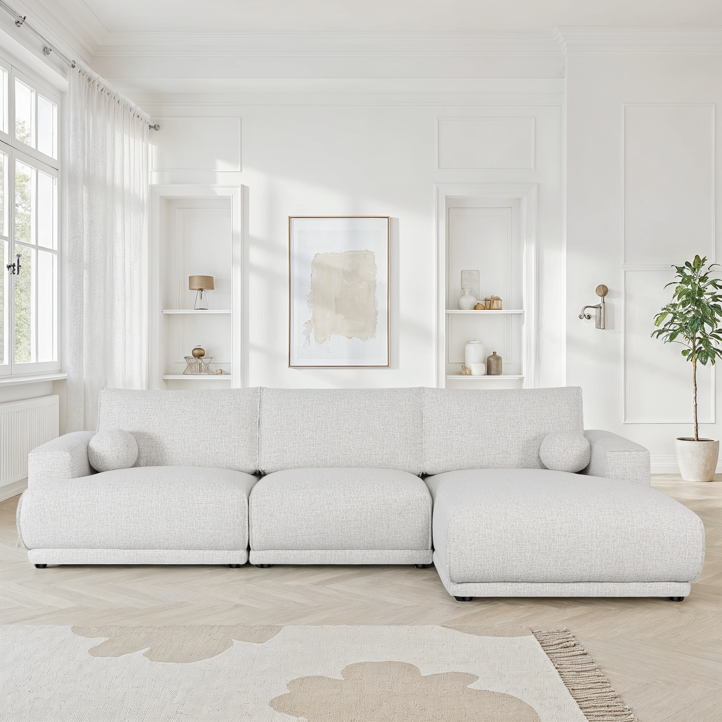 Canapé d'angle en tissu anti tache, 319x169xH89CM - SHIRLEY