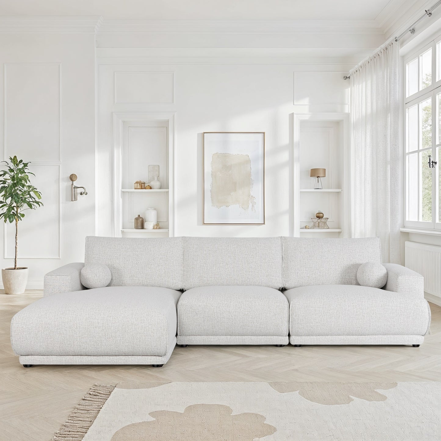 Canapé d'angle en tissu anti tache, 319x169xH89CM - SHIRLEY