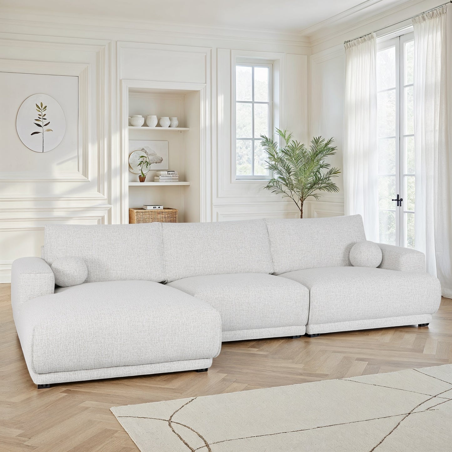 Canapé d'angle en tissu anti tache, 319x169xH89CM - SHIRLEY