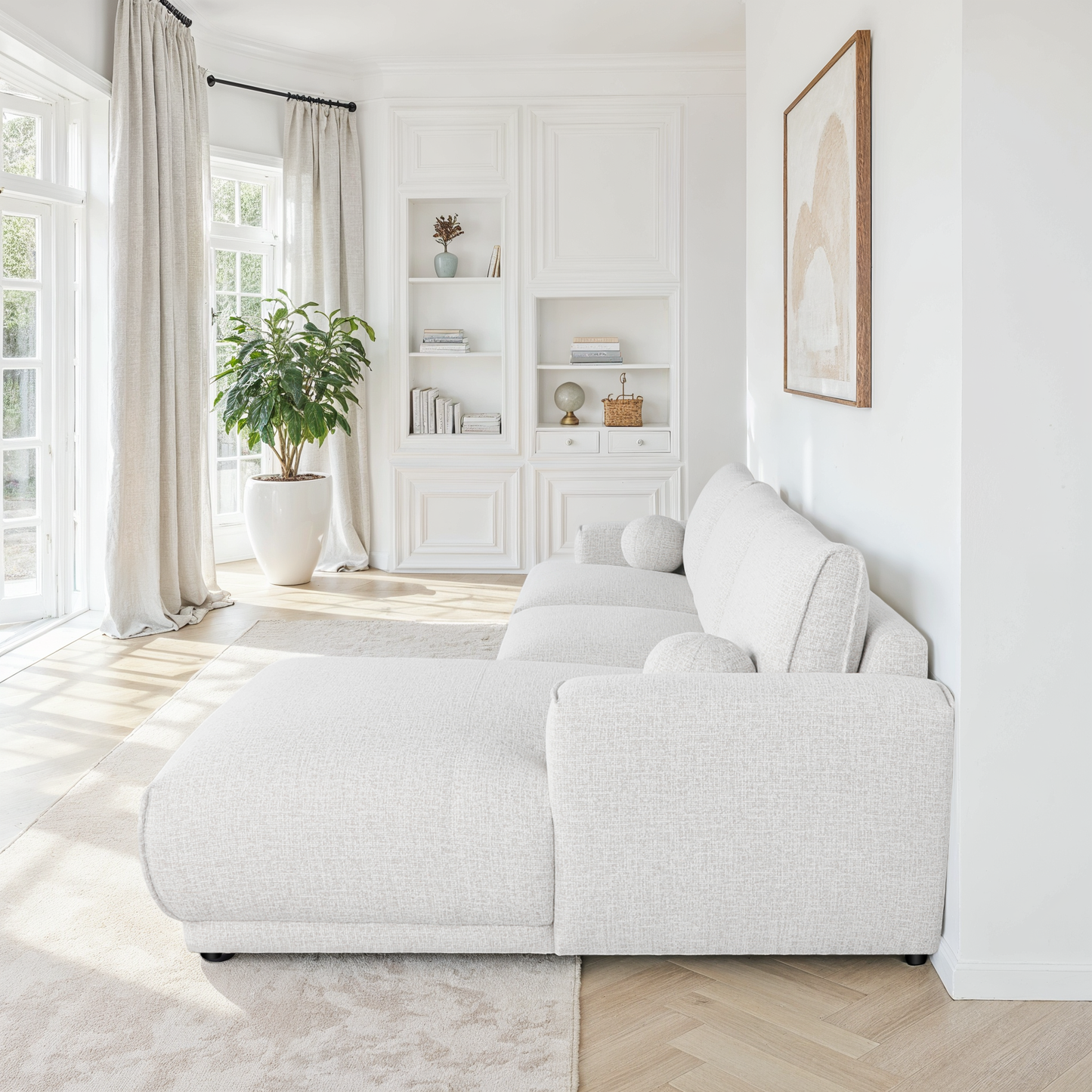 Canapé d'angle en tissu anti tache, 319x169xH89CM - SHIRLEY