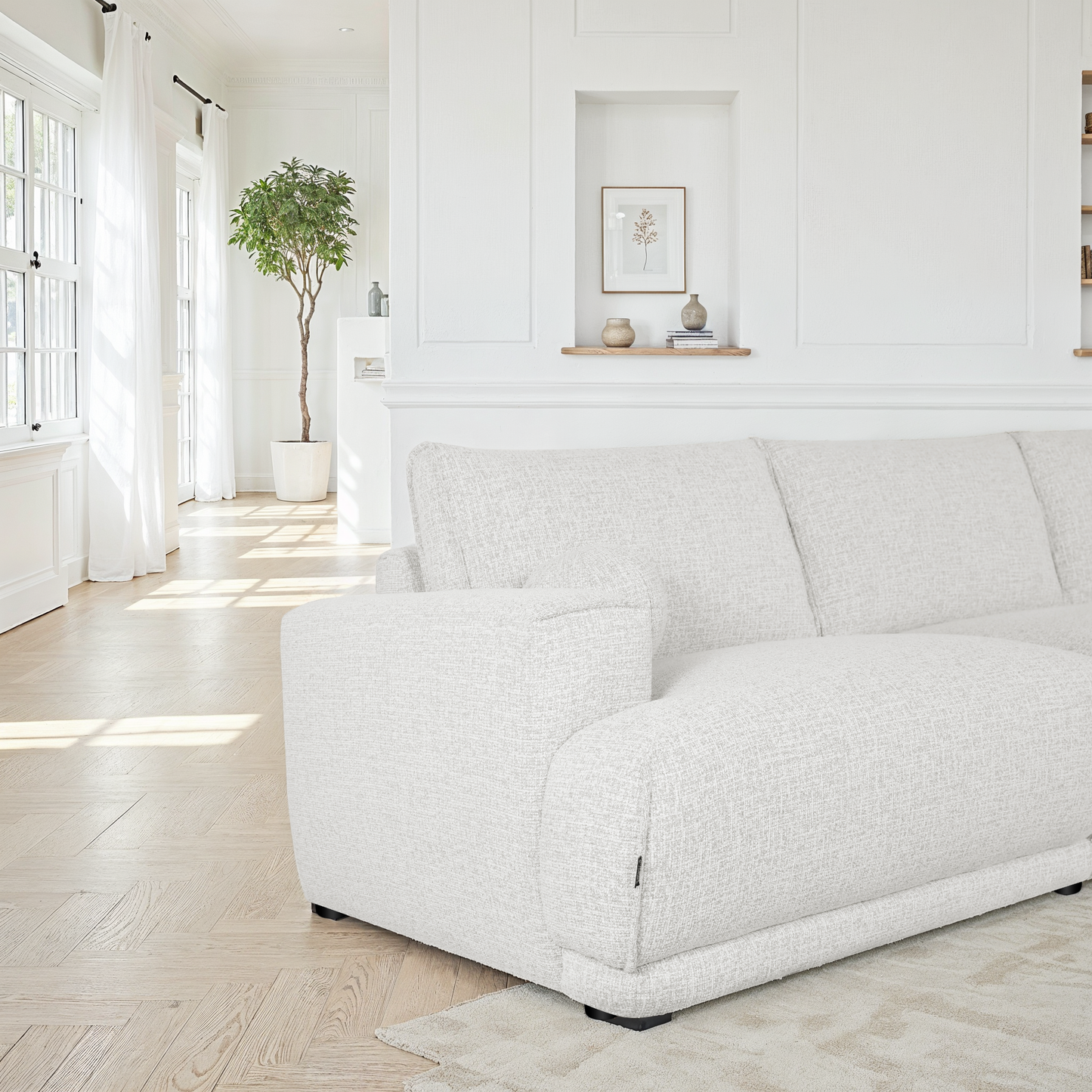 Canapé d'angle en tissu anti tache, 319x169xH89CM - SHIRLEY