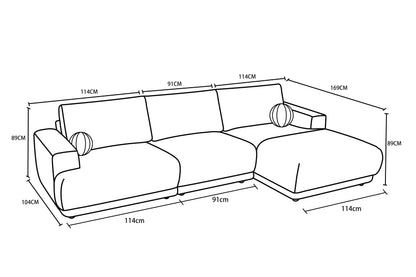 Canapé d'angle en tissu anti tache, 319x169xH89CM - SHIRLEY