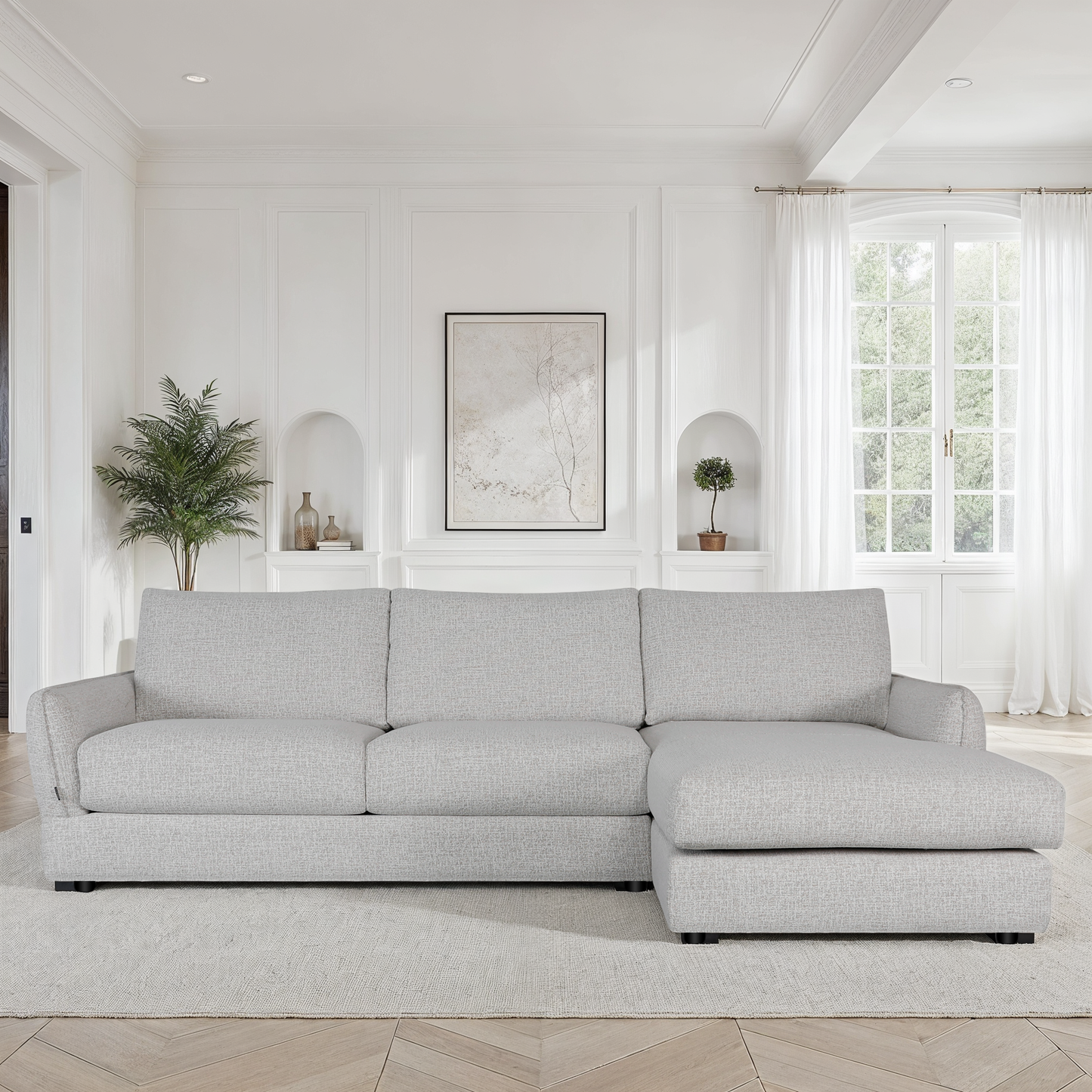 Canapé d'angle convertible en tissu anti tache, 283x170xH90CM - CARMEN