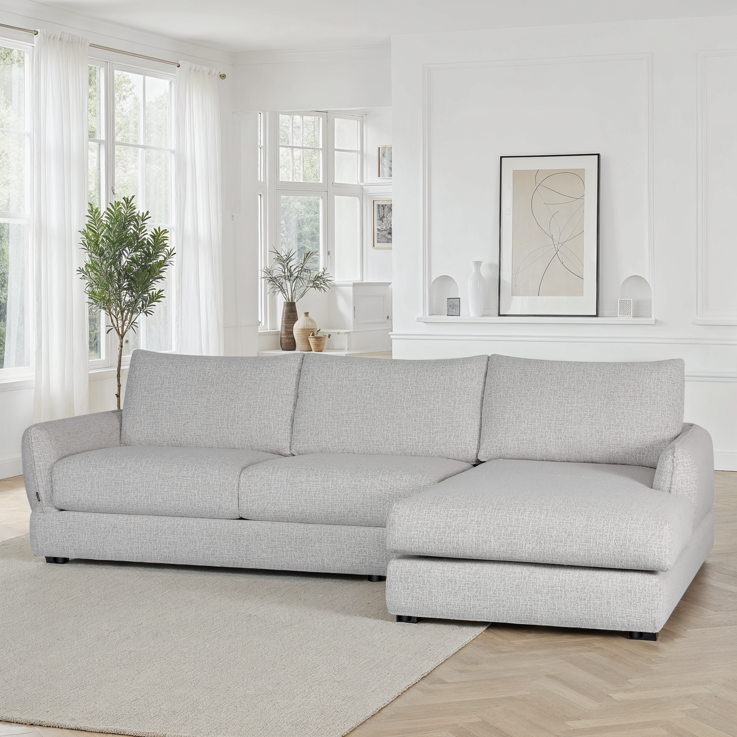 Canapé d'angle convertible en tissu anti tache, 283x170xH90CM - CARMEN