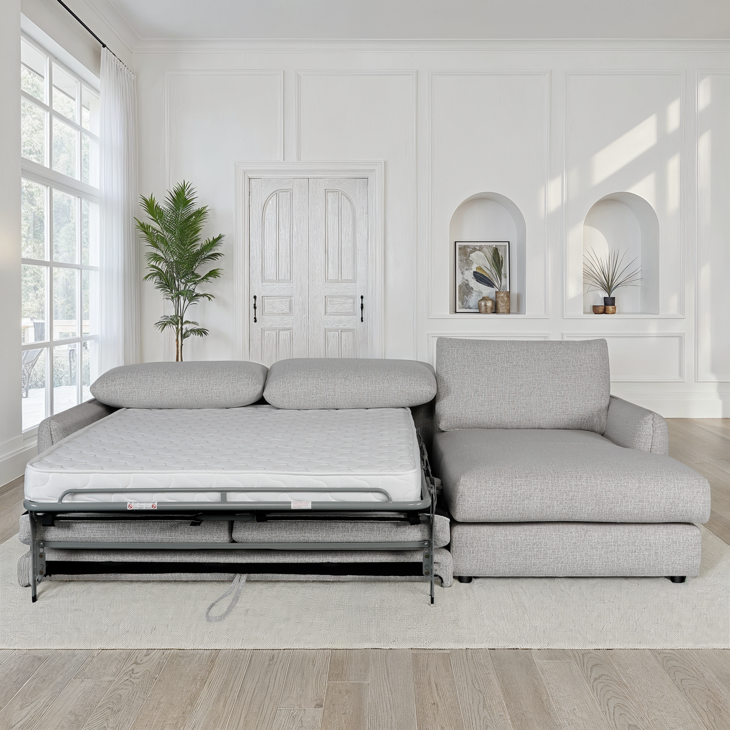 Canapé d'angle convertible en tissu anti tache, 283x170xH90CM - CARMEN