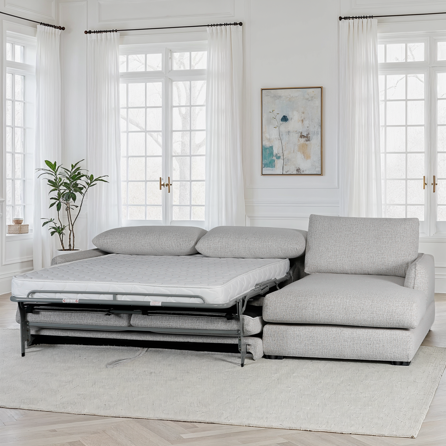Canapé d'angle convertible en tissu anti tache, 283x170xH90CM - CARMEN