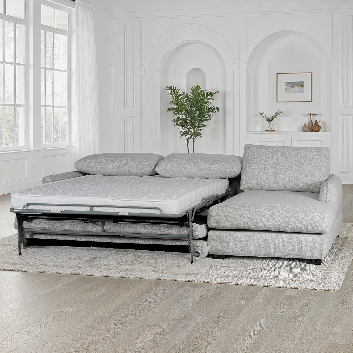 Canapé d'angle convertible en tissu anti tache, 283x170xH90CM - CARMEN