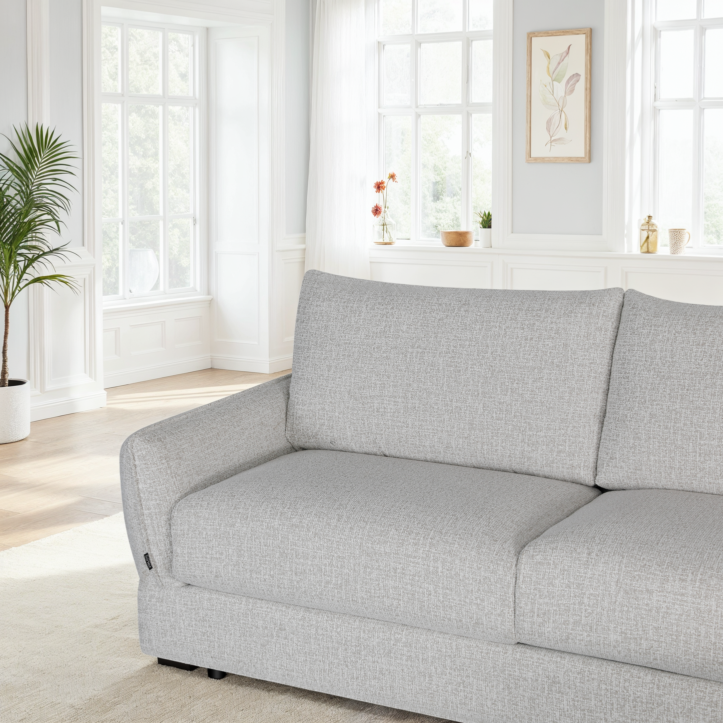 Canapé d'angle convertible en tissu anti tache, 283x170xH90CM - CARMEN