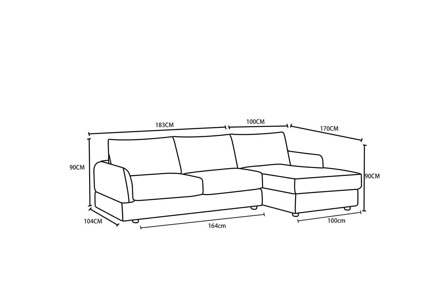 Canapé d'angle convertible en tissu anti tache, 283x170xH90CM - CARMEN