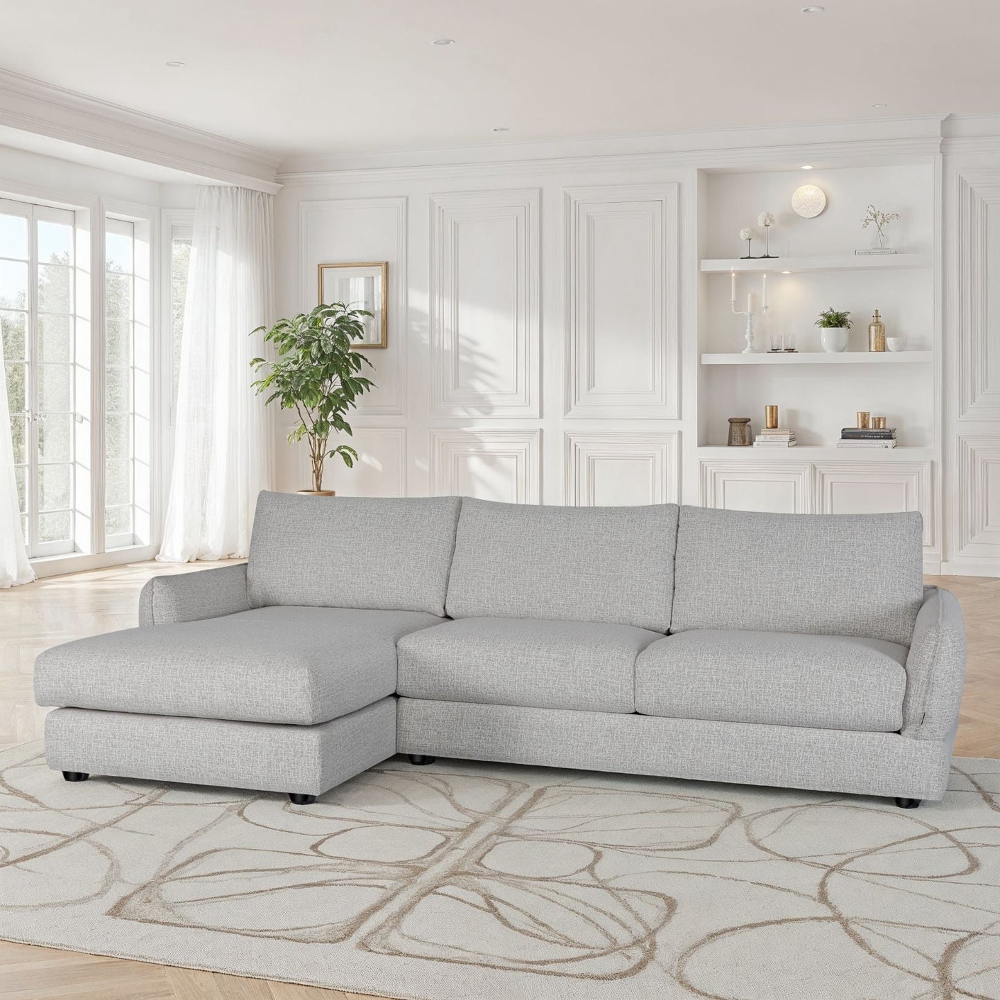 Canapé d'angle convertible en tissu anti tache, 283x170xH90CM - CARMEN