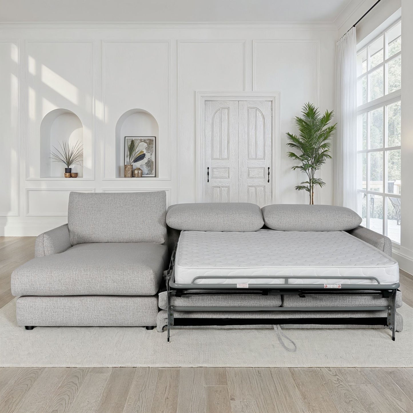 Canapé d'angle convertible en tissu anti tache, 283x170xH90CM - CARMEN