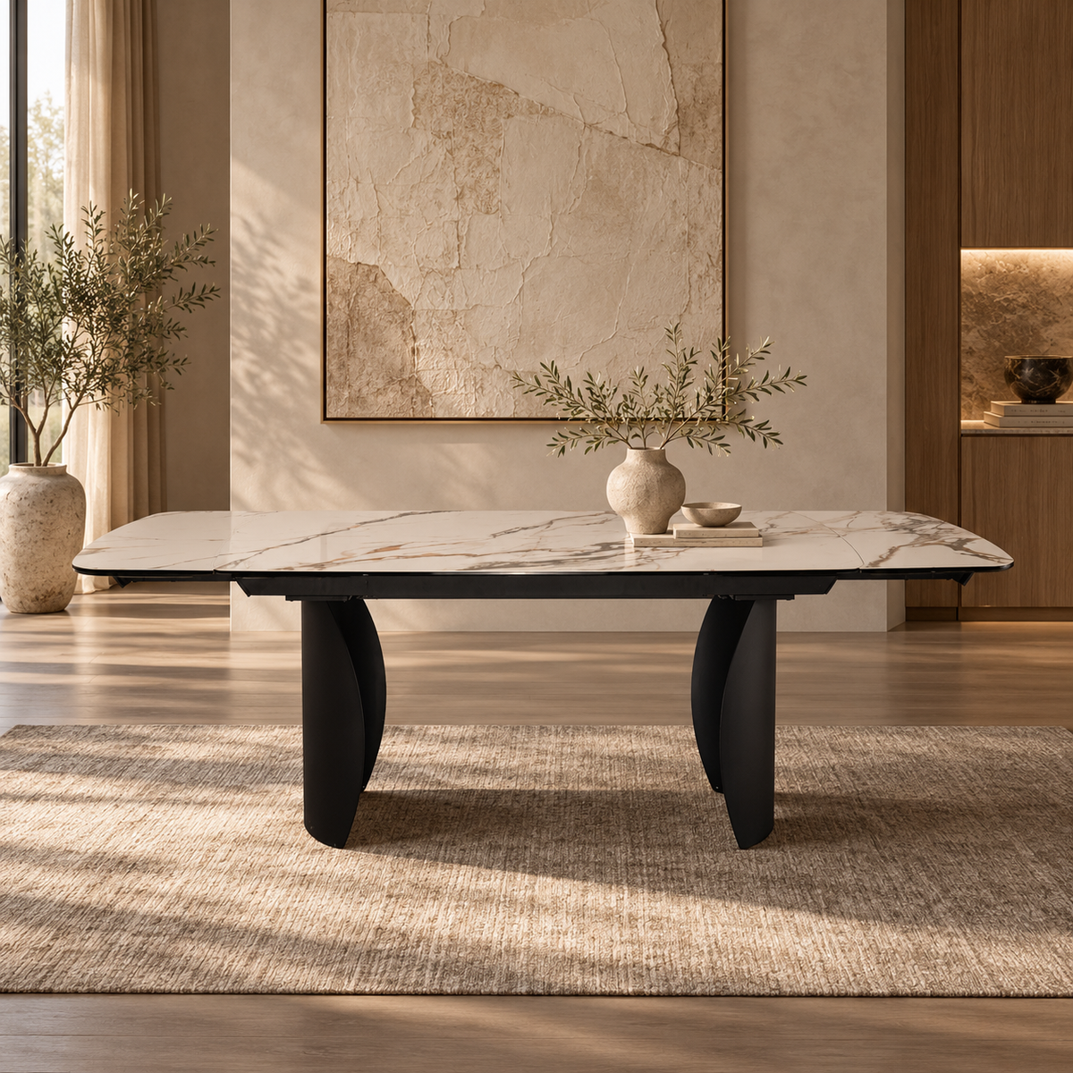 Table à manger extensible avec plateau en céramique, 180-260x100xH76CM - VEYRA