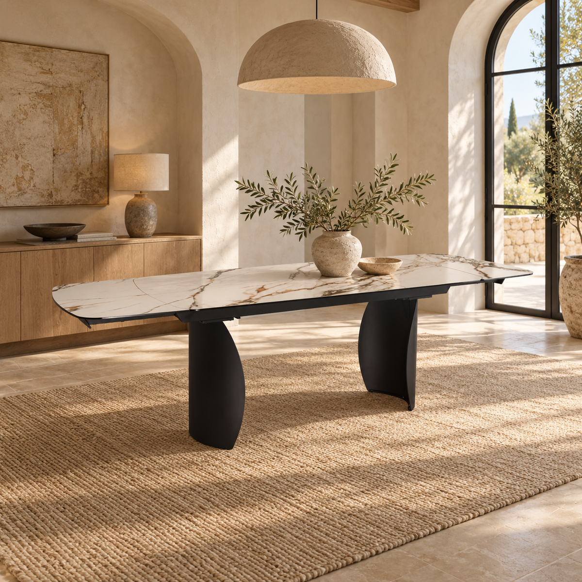 Table à manger extensible avec plateau en céramique, 180-260x100xH76CM - VEYRA