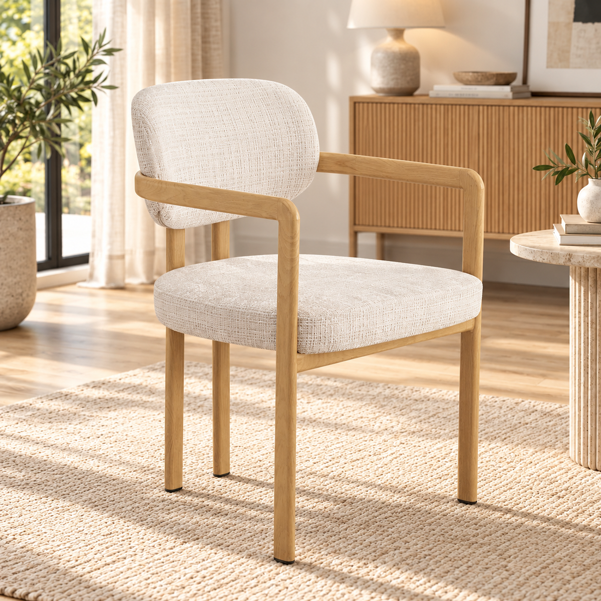 Chaise avec accoudoir en tissu anti tache, 57x55xH82CM - SANTORI