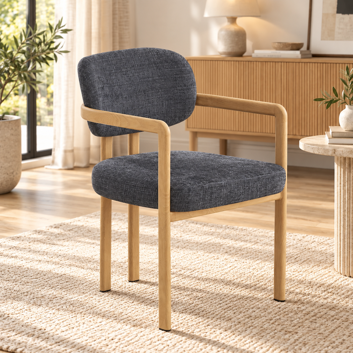 Chaise avec accoudoir en tissu anti tache, 57x55xH82CM - SANTORI