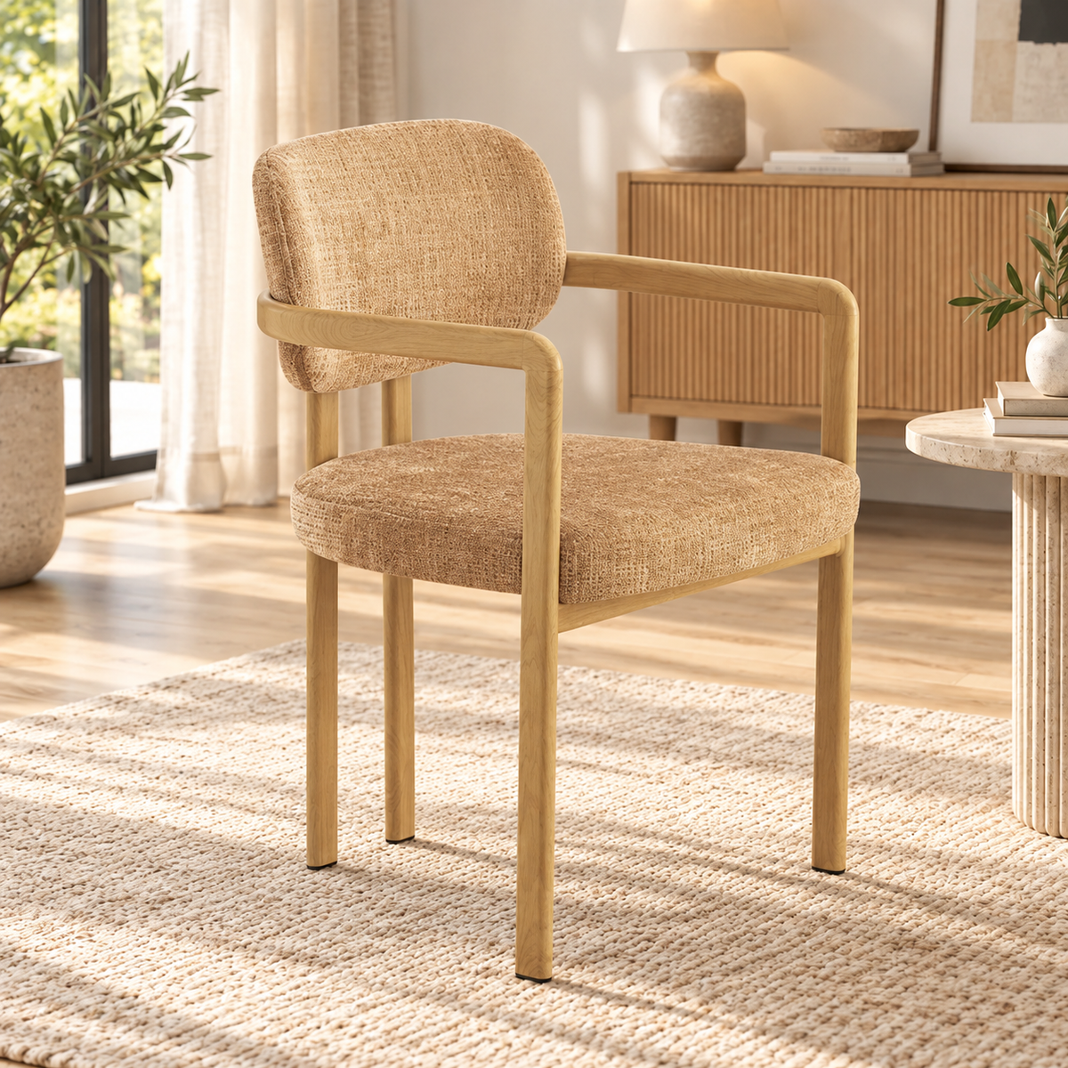 Chaise avec accoudoir en tissu anti tache, 57x55xH82CM - SANTORI