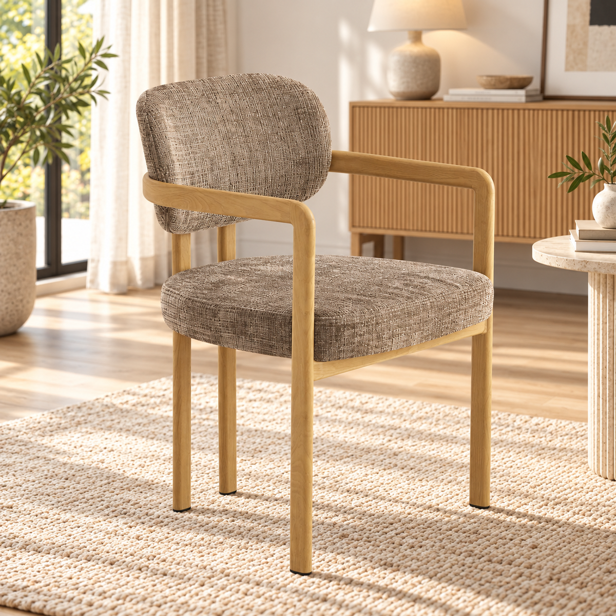 Chaise avec accoudoir en tissu anti tache, 57x55xH82CM - SANTORI