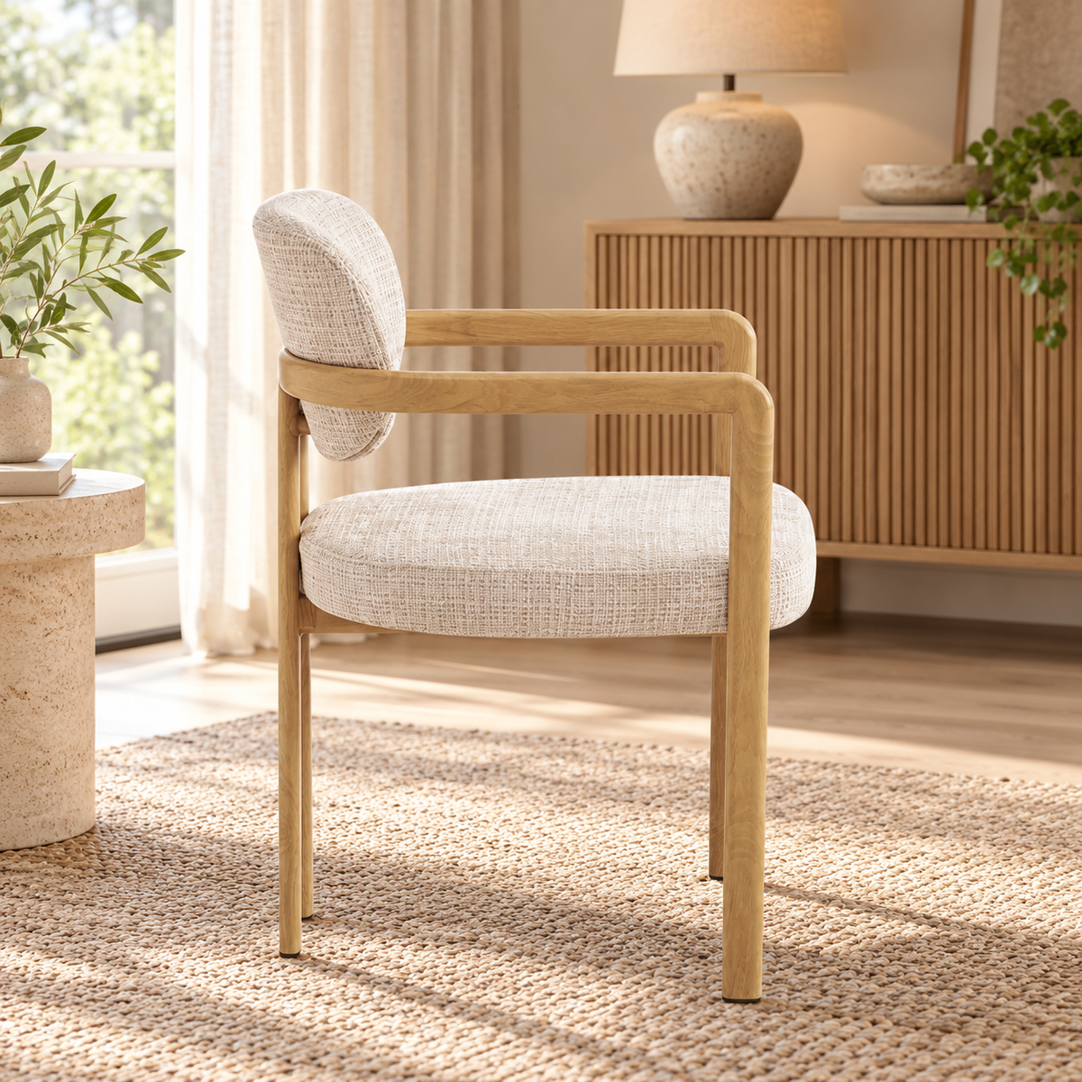 Chaise avec accoudoir en tissu anti tache, 57x55xH82CM - SANTORI