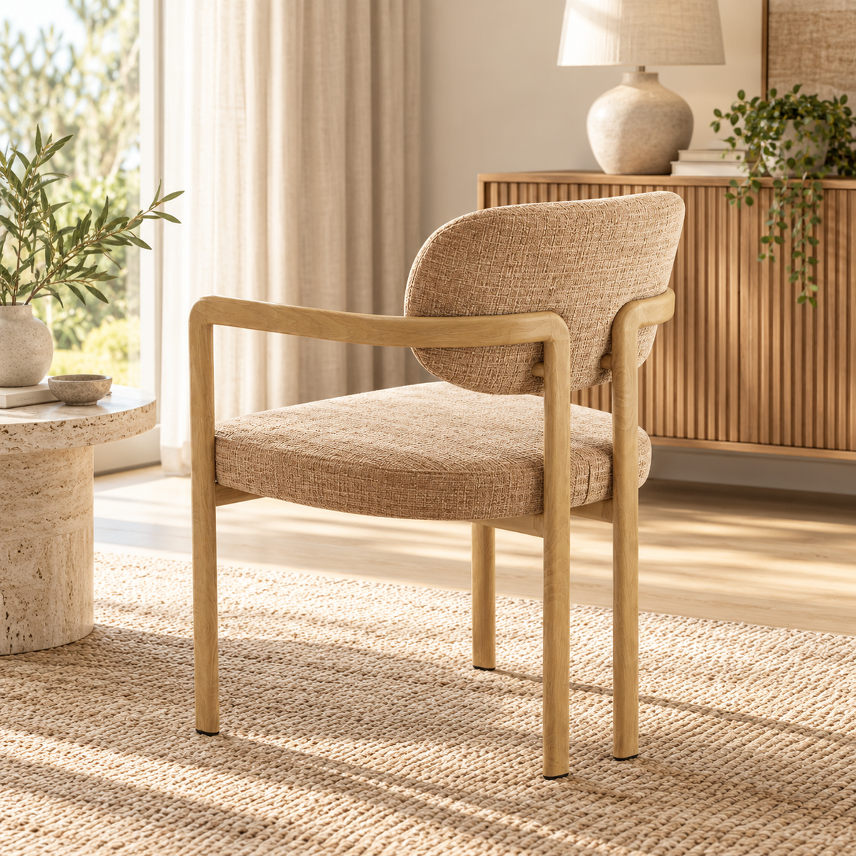 Chaise avec accoudoir en tissu anti tache, 57x55xH82CM - SANTORI