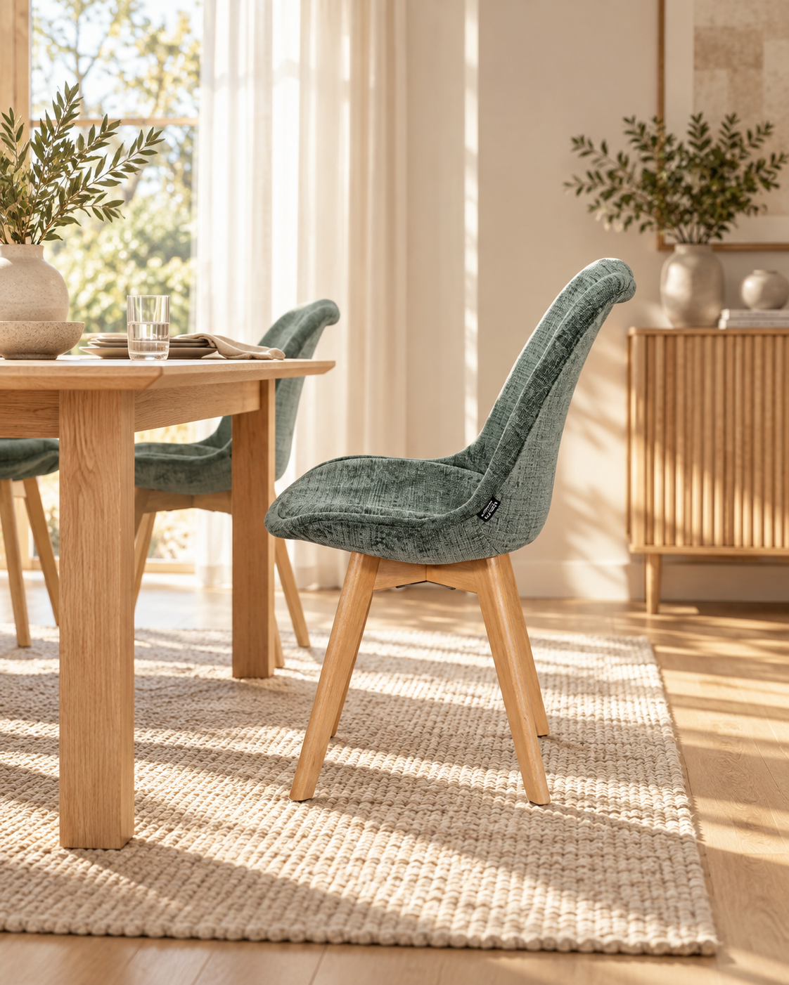Chaise en tissu pieds en bois massif, 58x49,5x82CM-Alba